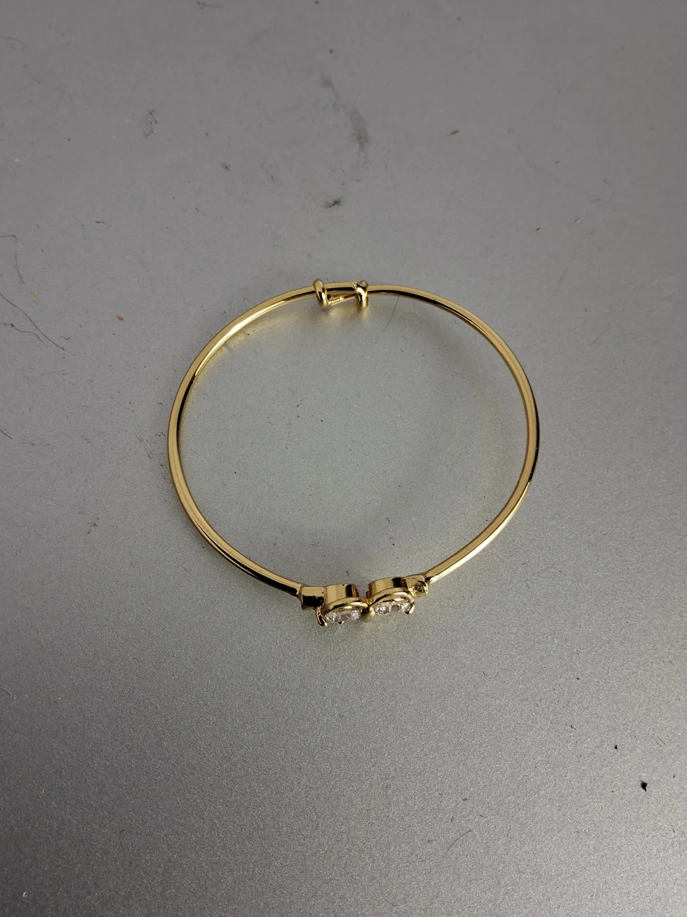 Gold-Tone Metal Baby Bangle Bracelet W/4 White Crystal Accents Adjustable